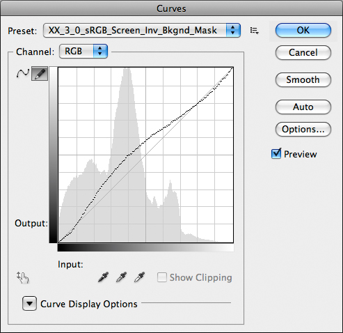 Yet one more curve: 3.0 sRGB, Screen, inverted Layer Mask.