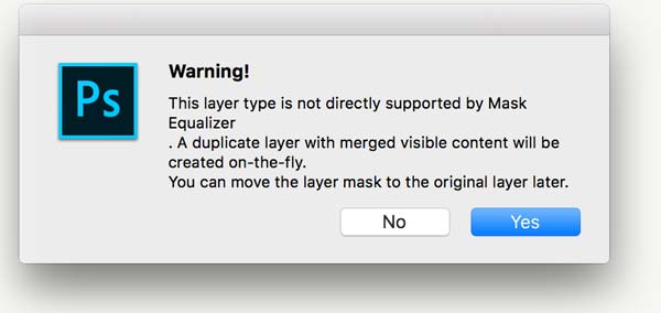 Photoshop alert about non pixel layers. Mask Equalizer Training Page